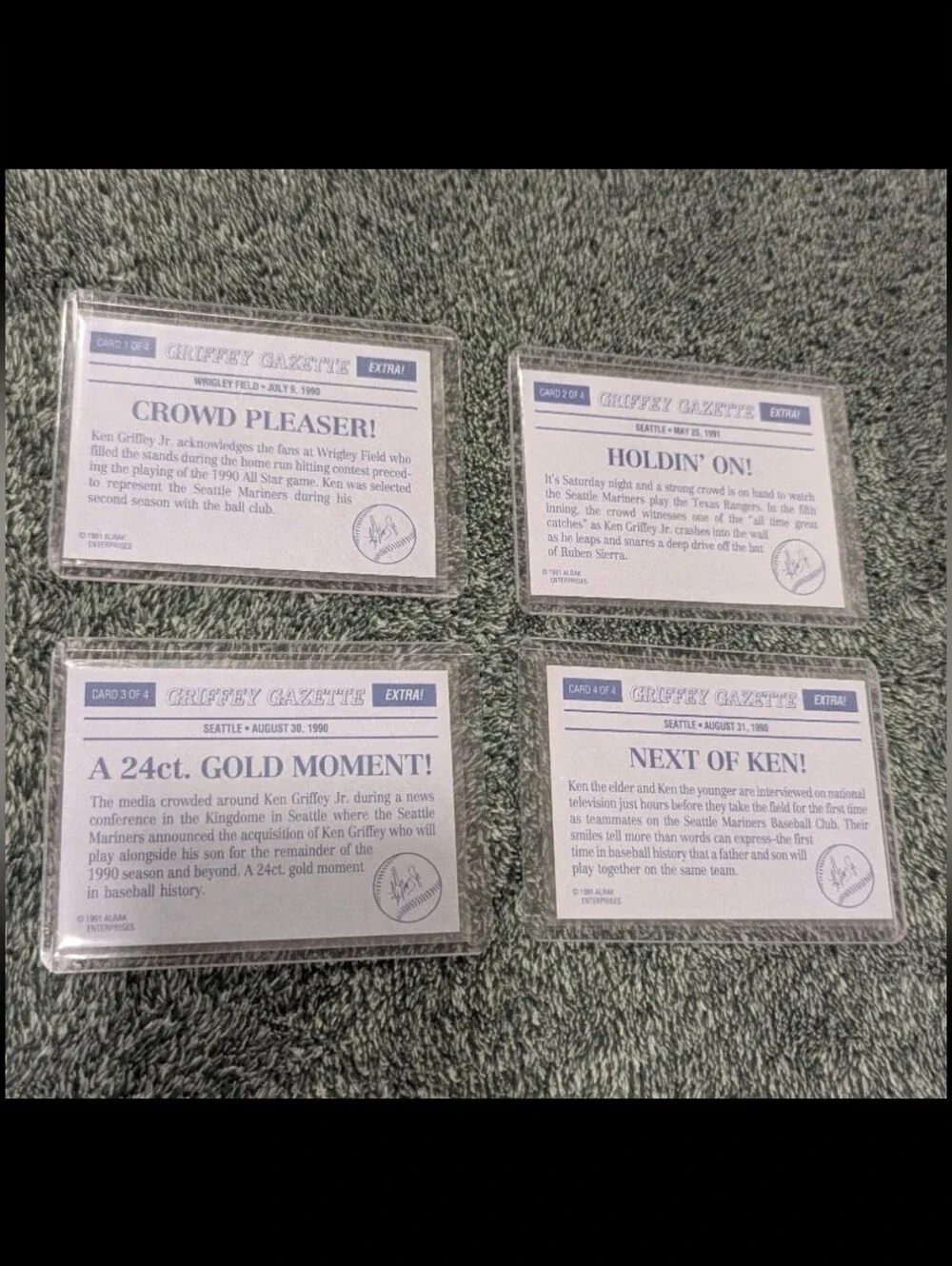 1991 Griffey Gazette Ken Griffey Jr 4 Card Gold Insert Lot Alrak Enterprises